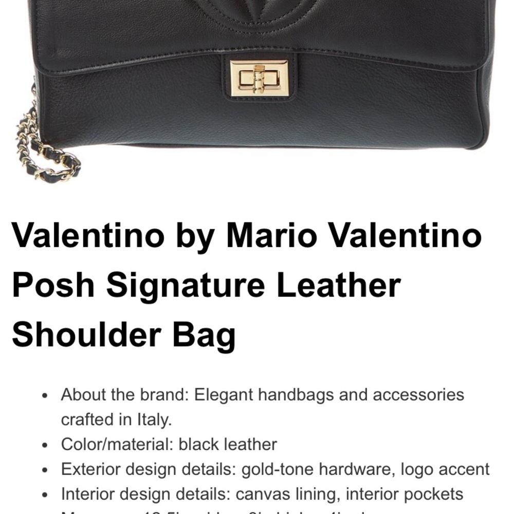 Mario Valentino Black and Gold Leather Shoulder Bag with Gold-Tone Hardware